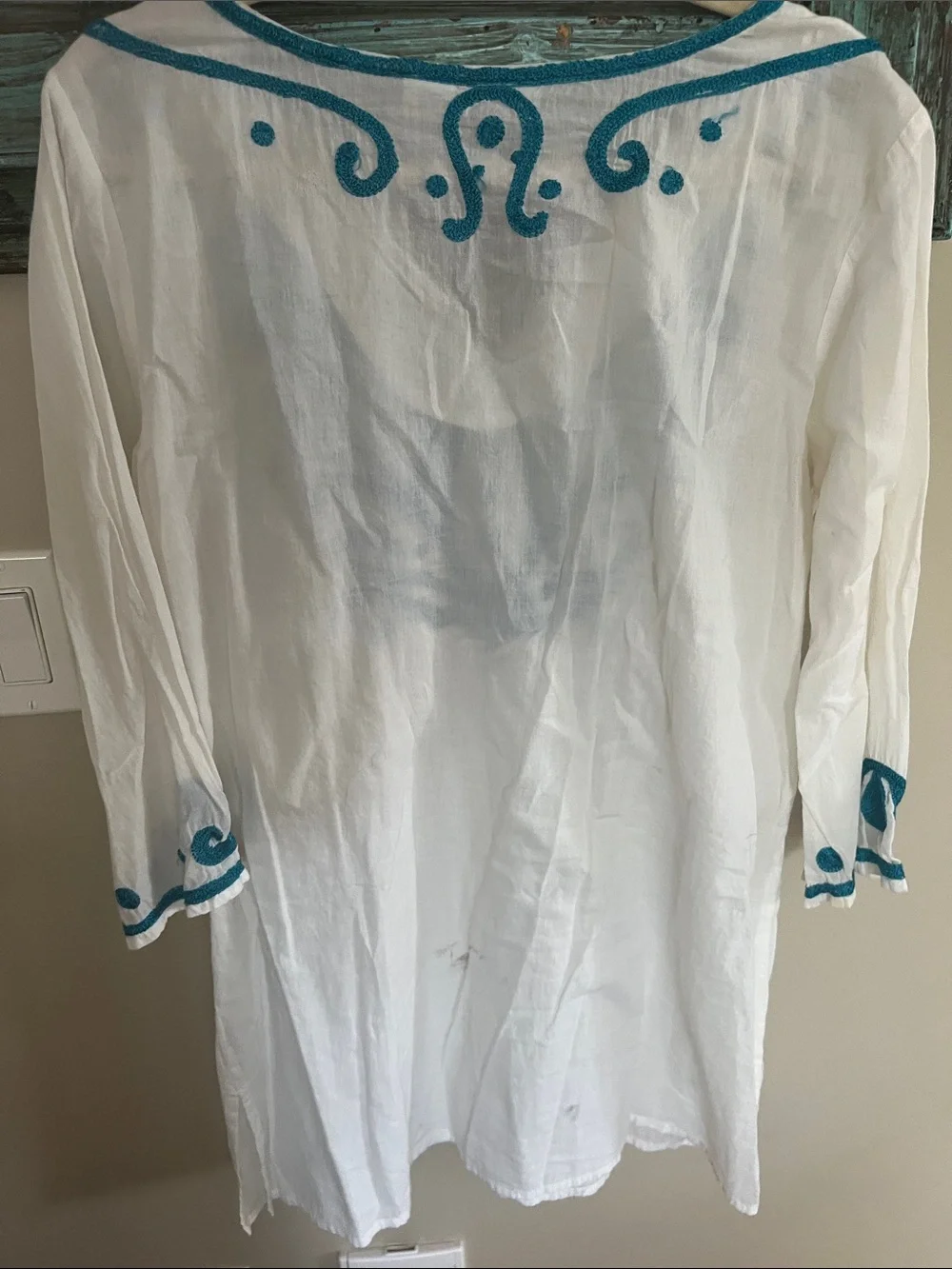 Dalin White & Teal Embroidered Swim Coverup